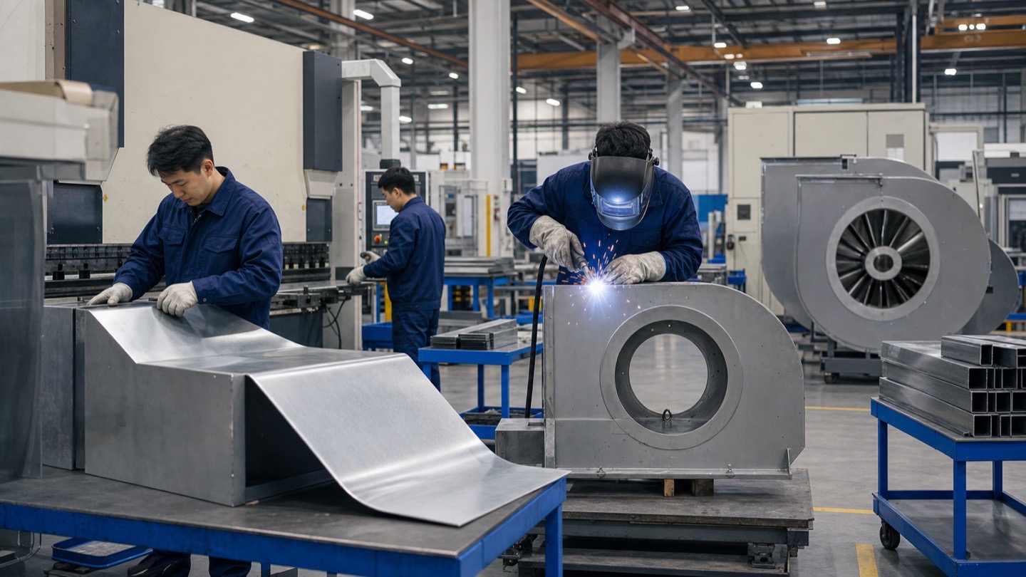 Sheet metal fabrication and welding of industrial fan housings