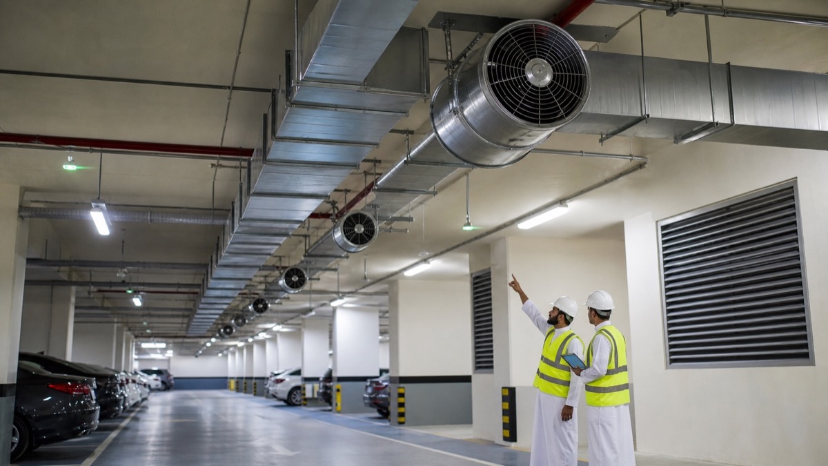 Riyadh underground parking ventilation solution with induction fans and exhaust ducts